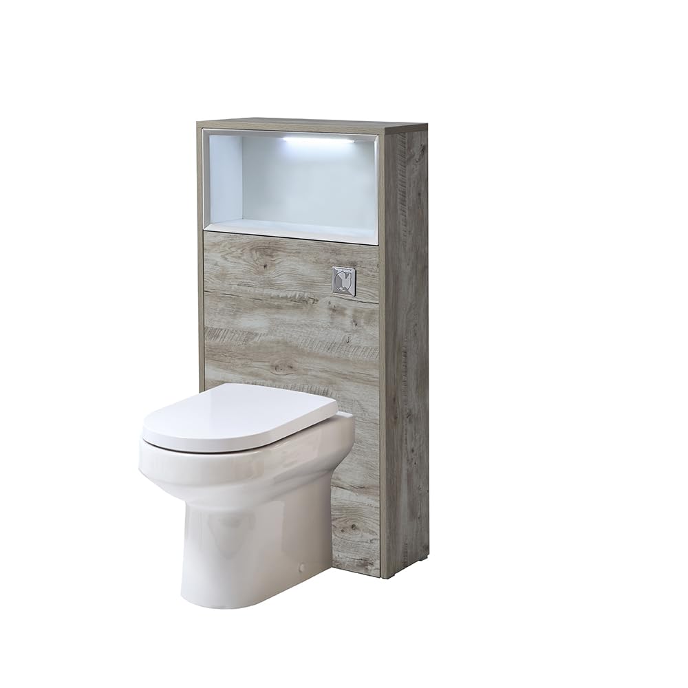 Milano Light Oak Unit / Chrome Flush Bexley 600Mm Light Oak Bathroom Wc Unit Led Lit Shelf Toilet