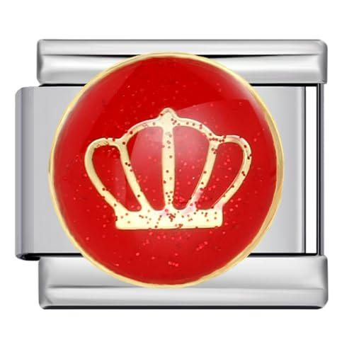 Mon & Sons Crown Red Gold Princess Mum Daughter Silver Italian 9mm Link Stainless Steel Bracelet Charm Compatible With 9mm Link
