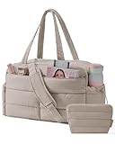 BAGSMART Gym Bag for Women, Lightweight Puffer Duffle Bag 2-PC Travel Bag, 31L Weekender Overnight Bag Quilted Carry On Tote Bag, Diaper Hospital Dance bag for Travel, Gym, Water Resistant, Camel