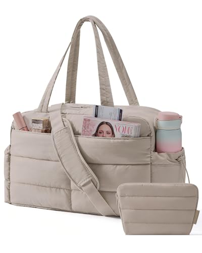 BAGSMART Women's Gym & Travel Puffer Duffel, 31L, Camel
