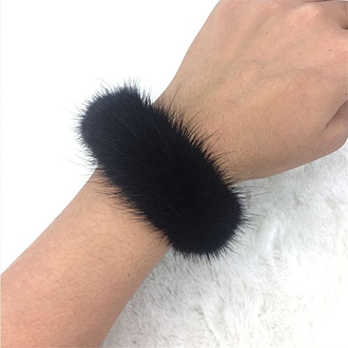 Super1798 Hair Scrunchie , Soft Faux Mink Hair Bands Rope Ponytail Tail Stripe Hair Band - Black #TOP1