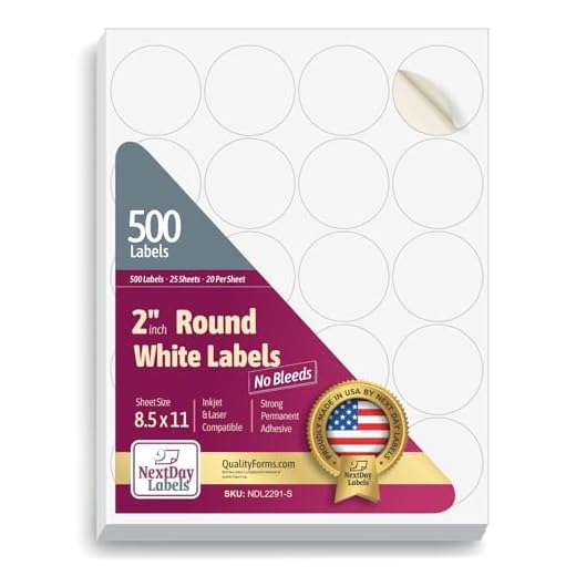 Laser / Ink Jet White Labels (2" Round for Printing with NO BLEED - 20 Per Page | 500 Labels)