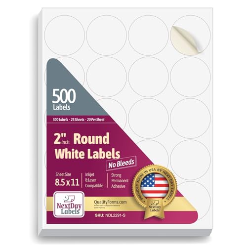 NextDayLabels 2 Inch Round Labels – Matte White Circle Stick...