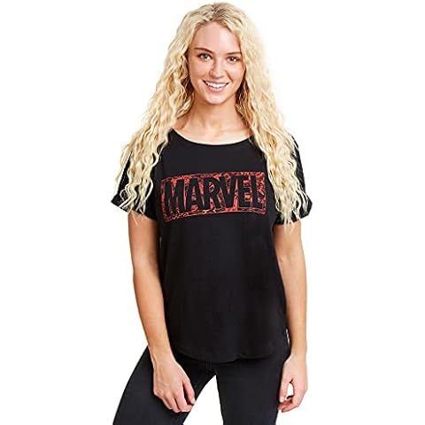 Marvel Women's Black Comic Logo T-Shirt Cover