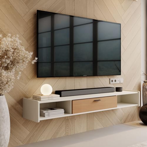 47'' Floating TV Stand,Wall Mounted TV Console,Floating TV Cabinet,Under TV Shelf for Bedroom Living Room(White) - Image 5