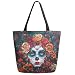 ZzWwR Chic Day of The Dead Sugar Skull Large Canvas Shoulder Tote Top Handle Bag for Gym Beach Travel Shopping