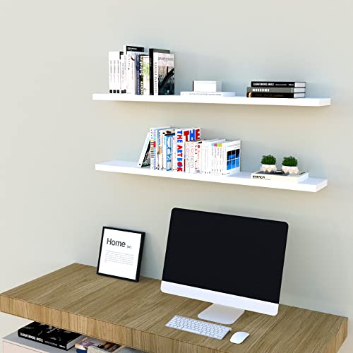 Henor Lote 2 Und. Estante Pared Blanco Madera FSC® 100 x 15 x 2.5 Cm. Soporte Oculto, Carga hasta 30Kg