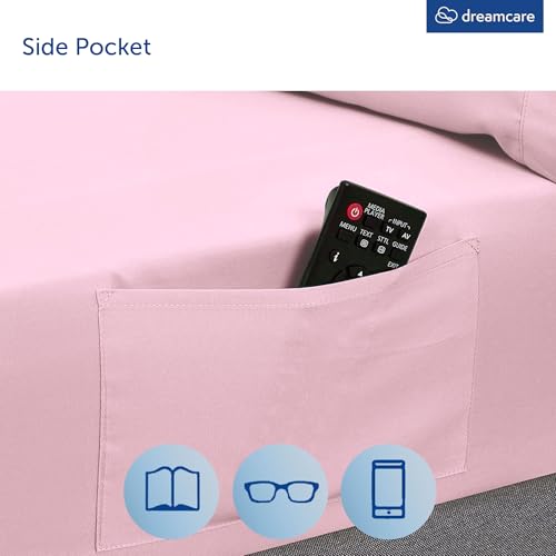 Image of DREAMCARE King Size Sheets Set - 6 pcs Breathable Cooling Sheets King Size | up to 21 inch Extra Deep Pocket King Sheet Set with Side Pockets - Extra Soft 100% Double Brushed Hotel Luxury Bedding - Pink