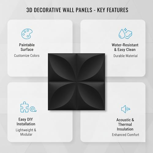Image of Kayra Decor Wall Panels for Bedroom Butterfly Design Black Color 19.7 inch x 19.7 inch (Pack of 18) - Covers 48.51 Sq. Ft.