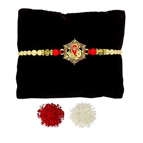 Image of A. D Studded Ganesha Rakhi For Brother | Rakhi Combo-111 | rakhi || rakhi set || rakhi for brother rakhi combo || bhaiya bhabhi rakhi || rakhi gifts