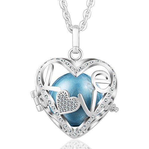 EUDORA Harmony Ball Coeur d'amour Zircone Cubique avec Musique Carillon Cloche Pendentif Médaillon Collier pour Femmes Maman Beau Cadeau Bijoux, 88.9cm+114cm