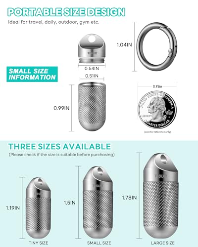 Image of TISUR Titanium Keychain Pill Holder Small Metal Pill Case | Portable Waterproof Pill Container,Travel Pill Bottle Box for Purse