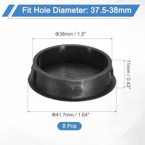 Image of uxcell 8Pcs 38mm(1-1 /2 inch) Nylon Hole Plugs, Flush Type Panel Round Snap in Fastener Knockout Locking Plugs for Furniture Insert End Caps Panels, Black