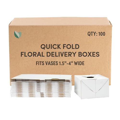 Holiday Designs - Quick Fold Florist Delivery Box, Cardboard Vase Boxes for Secure Floral Arrangements During Transport, 6' x 6' x 4' (Medium - Bulk Case of 100)