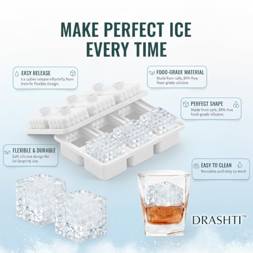 Image of Premium Large 3D Crystal Square Ice Cube Tray, Silicone Molds for Chilling Drinks, Chocolates, Juice, Jelly and Many More. (White)