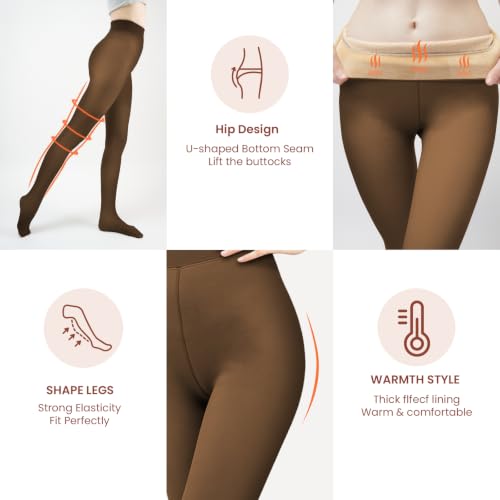 Image of X-CHENG Women Fleece Lined Tights Fake Translucent Sheer Thermal Tights