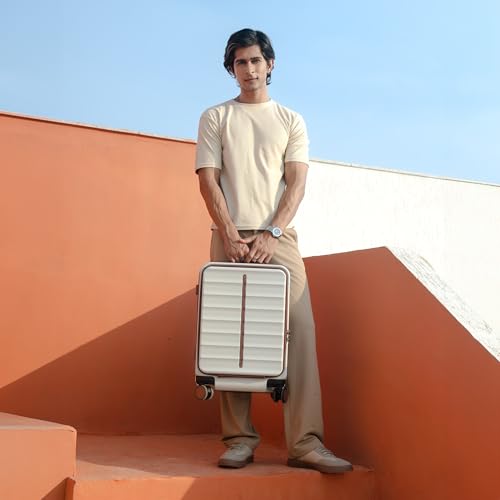 Image of THE ASSEMBLY Polycarbonate 8 Spinner Wheel Odyssey Pro 55 cms Hard Shell Lightweight Luggage with Laptop Compartment & 3 Packing Organizers | Unbreakable Suitcase | 50L | White, Cabin Size