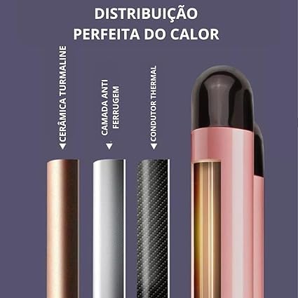 Modelador de Cachos Triondas, Prancha Profissional Onduladora Bivolt com Turmalina Cerâmica, 3 tubos