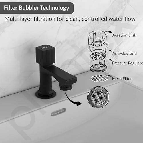 Image of Plantex Pillar Tap for Wash Basin with Water Saving Aerator and Brass Spindle /Quarter Turn Basin Tap with Teflon Tape /Pillar Cocke for Wash Basin - Pack of 1 (Black)