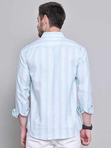 Image of Majestic Man Men Cotton Classic Slim Fit Opaque Striped Casual Shirt