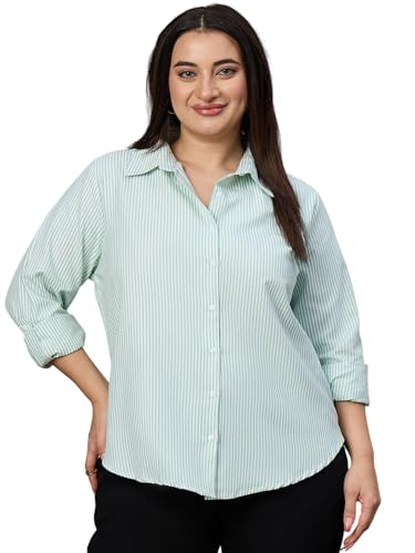 Image of Style Quotient Plus Women Blue and White Stripe Polycotton Regular Formal Shirt