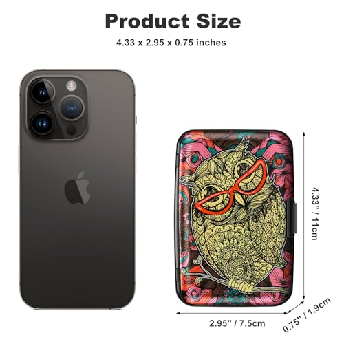 Image of ELFISH Mini RFID Aluminum Wallet Credit Cards Holder Business Card Case Metal ID Case for Men Women(Cute Owl)