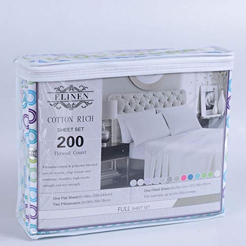 Elinen Full Size Combed Cotton Rich 200 Thread Count Sheet Set, Deep Pocket, Anti-Wrinkle, Premium Quality Bed Sheets From Weiqiao (Full, Printing) #TOP6