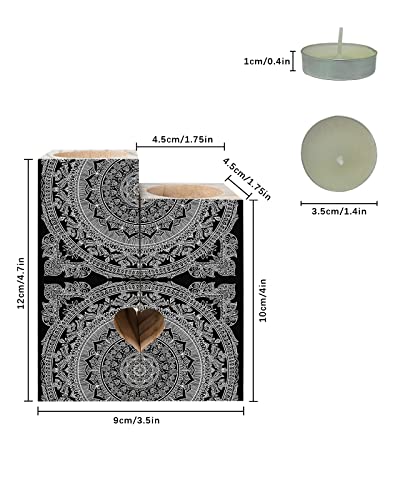 Black Mandala Pattern Candle Holder For Table Centerpiece, Wooden Candlestick Holders, Boho Abstract Art Aesthetics Tea Lights Candle Holders Double-Sided Decorative Candles Gifts For Women/Men #TOP2