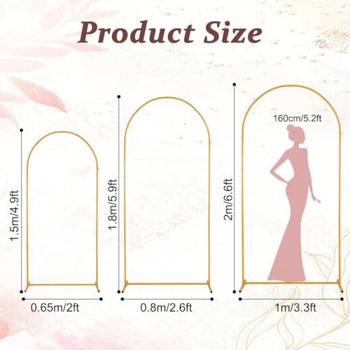Image of Vincidern Metal Wedding Arch Backdrop Stand Set of 3, Party Arch Stand, Balloon Arch Backdrop for Wedding, Baby Shower, Birthday Party, Bridal Shower, Graduation Decor, Gold (6.6FT, 5.9FT, 4.9FT)