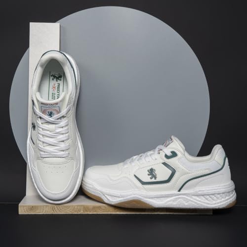 Image of Red Tape Men's Sneakers White Black Pu Mesh Round Toe Lace-Up