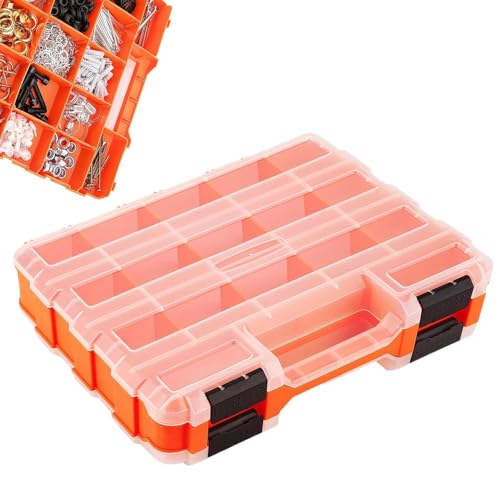 Qkbuza Boîte à Outils Portable - Organisateur Transparent avec 34 Compartiments - Boîte de Rangement de Pièces avec Cloisons Amovibles | Pour Garage, Atelier Maison, Quincaillerie, Clous, Écrous,