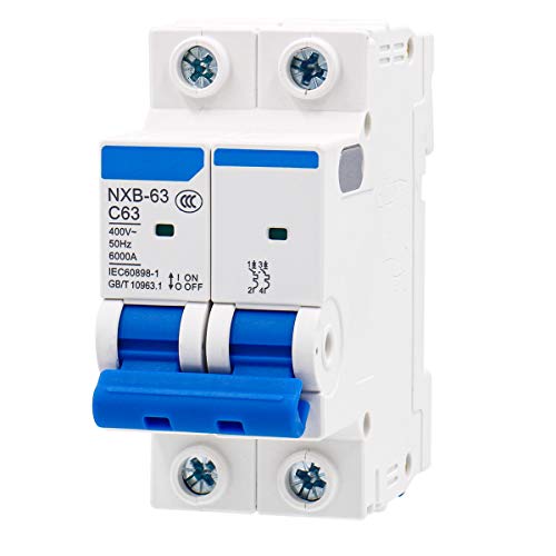 Baomain Miniature Circuit Breaker 2-Pole 63A NXB-63 DZ47-63 C63 400VAC, DIN Rail Mount MCB 2P, for Electrical Distribution and Lighting Circuits