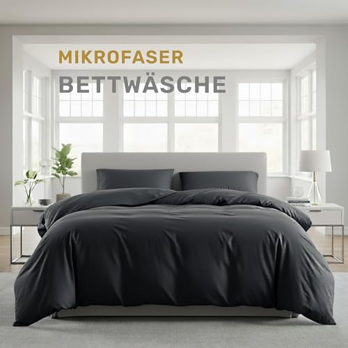 Lavea® Bettwäsche Set 155x220 (1X) + 80x80 (1X) Anthrazit aus Mikrofaser...