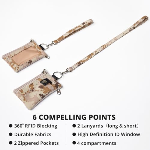 Image of CHENSPRX Travel Small Wallet with RFID,Lanyard,ID Card Holder and Keychain for Men /Women-Zippered Slim Pouch for Credit Card,Coins,Cash,Key (Khaki Camouflage)