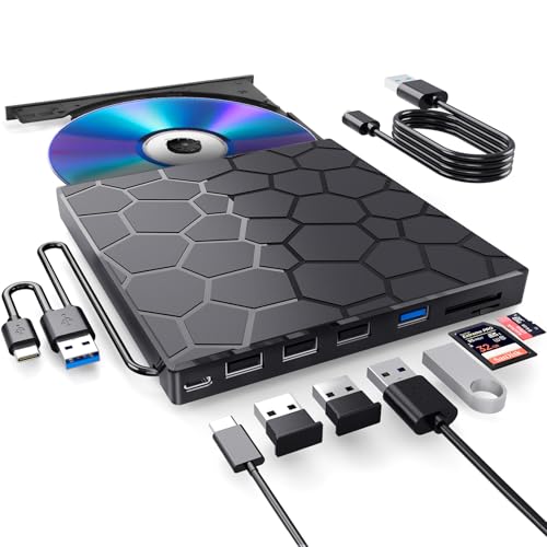 BPAKDU External CD/DVD Drive for Laptop, DVD Player for Laptop, 8 in 1 USB 3.0 Ultra-Slim Portable,...