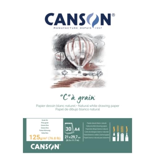 Lot de 5 Bloc 30 feuilles "C" à grain® (collées 1 côté) A4 125g/m², grain fin blanc naturel