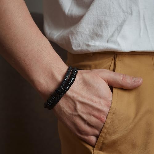 Mens Leather Bracelet | Stylish Braided Wristband with Magnetic Clasp | Unique Gifts for Men, Dad, and Boyfriend | Casual Stainless Steel Jewelry | Pulseras para Hombres3