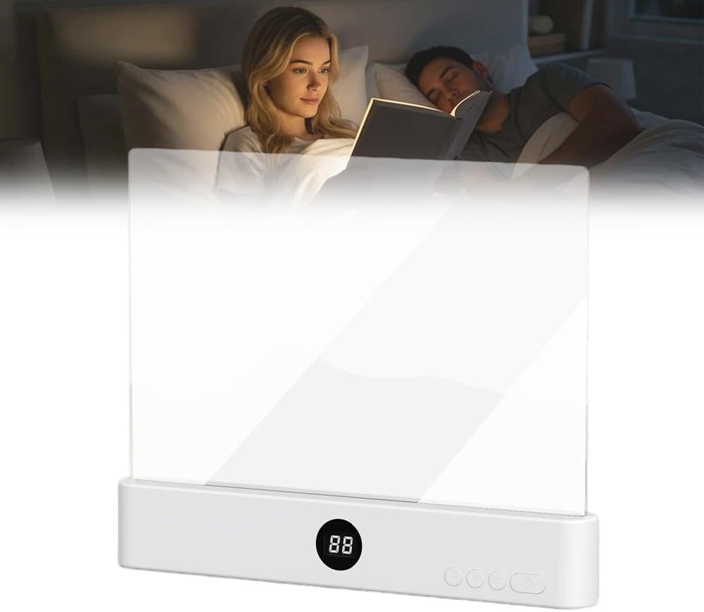 Flat Book Light, Reading Light, 3 Color Temperature Switching, Stepless Dimming, Timer Function, 1200mAh Rechargeable (White)