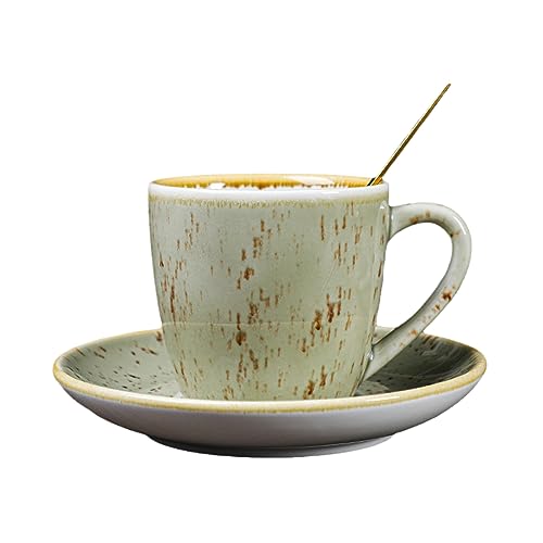 Tasse et Soucoupe en Porcelaine Fine Kaki 100 ML Ensemble Café Céramique