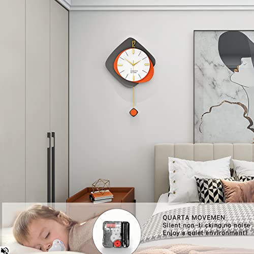 Fleble Modern Large Wall Clocks For Living Room Decor Wood Silent Decoration Wall Clock Pendulum Battery Operated Non-Ticking For Kitchen Bedroom Office Home 16 Inch Clocks Wall Decor For Indoor House #TOP3