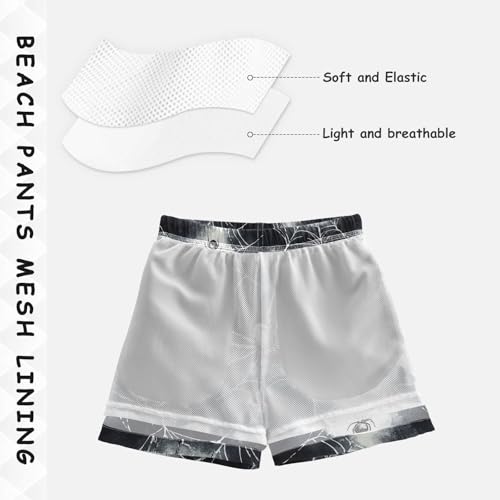 Pigsaly Boys' Swim Board Shorts White Spider Webs Watercolor Black Spiders Boy's Swim Trunks Kids Swimwear 4T4