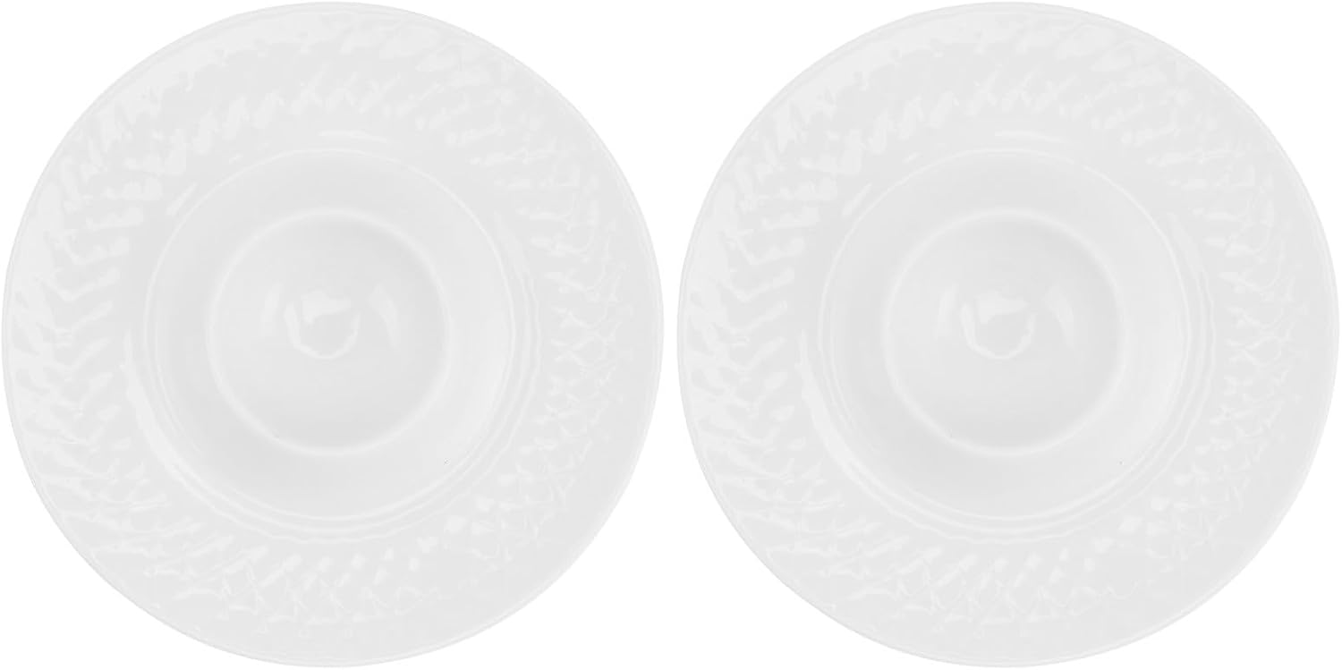 2pcs Ceramic Egg Cups with Raised Plate, Stackable White