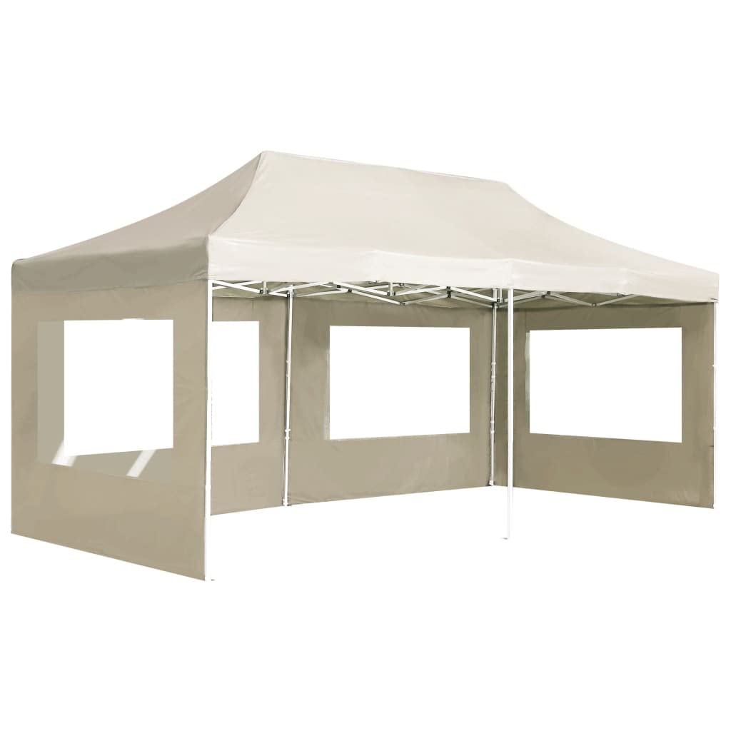 Gazebo Pieghevole 6x3m con Pareti Laterali Alluminio Crema | Ampio tendone parasole per feste in giardino ed eventi all'aperto, con pareti rimovibili e finestre trasparenti.
