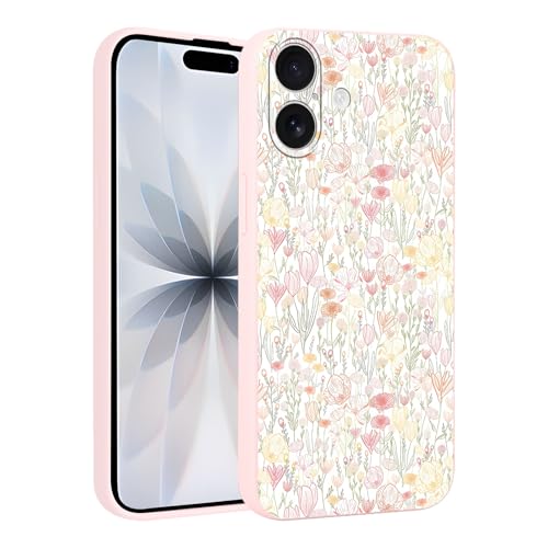 lioscre Cute Colorful Spring Flower Phone Case for iPhone 17 Case 6.3", Aesthetic Trendy Floral Pattern Design Shockproof Anti-Scratch Soft Slim Flexible Silicone Pink Funda Cover for Women Girls