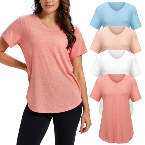 4 Pack Womens Tops Basic Summer V Neck T Shirts Short Sleeve Shirts Casual Loose Fit Tee Tops 2025 Trendy Clothes