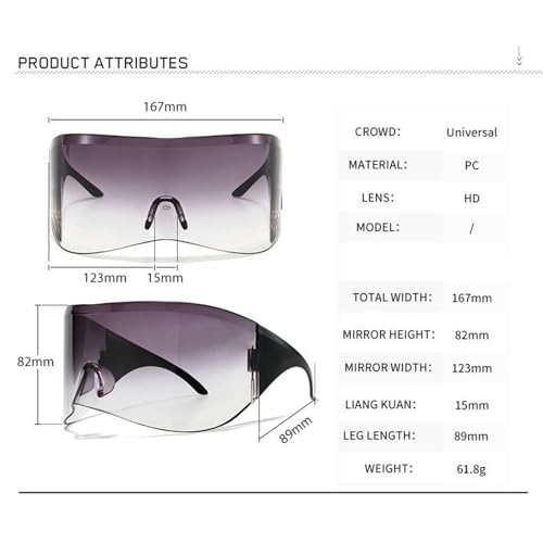 willochra Futuristic Sunglasses for Men Women Oversized Wrap Around Shield Fashion Chic Mask Plastic Sun Glasses Shades F254