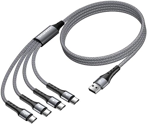 SIQIWO USB Typ C Kabel 4 in 1, QC 3.0 Mehrfach Schnellladekabel 1.2M Grau | 4*USB C Anschlüsse. Mehrfachstecker Universal Ladekabel für iPhone18/17, Galaxy, Tablets, PS5, Switch, P