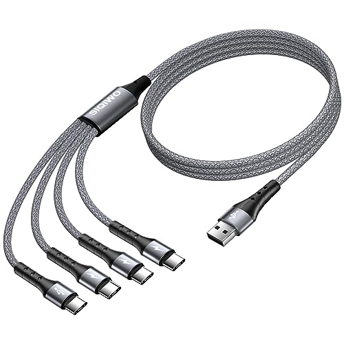 SIQIWO Cable USB Tipo C 1.2M, Cargador USB C Carga Rápida QC 3.0 Sincronización de Datos Nylon Cable con 4 USB C Puerto, para iPhone 15 16 17, Samsung Galaxy S25 Ultra, LG, Xiaomi, Huawei, Sony, PS5