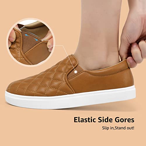 Stq Women's Fashion Sneakers Quilted Slip On Shoes Comfortable Loafers For Business Office Brown Size 6.5 #TOP3
