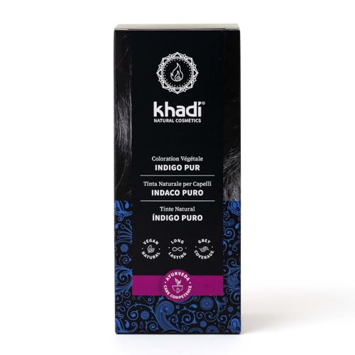 khadi INDIGO PUR Coloration végétale - Donne à vos cheveux une couleur bleu-noir mystérieuse et profonde - 100% végétale et naturelle - 100 g
